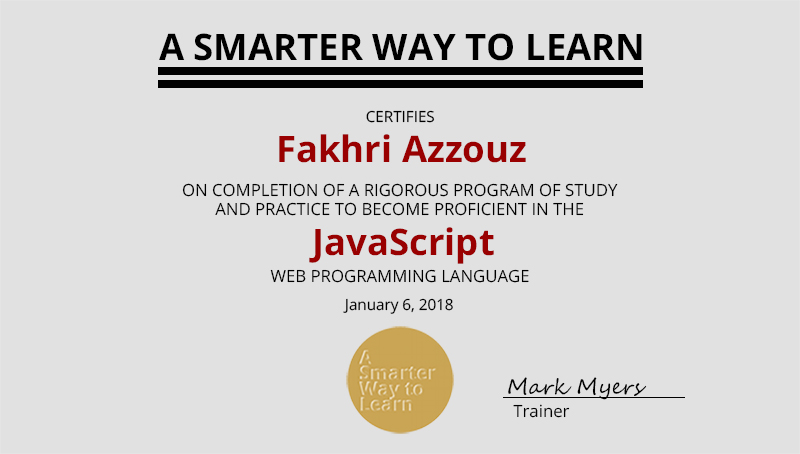 JavaScript Training Degree for Fakhri Azzouz